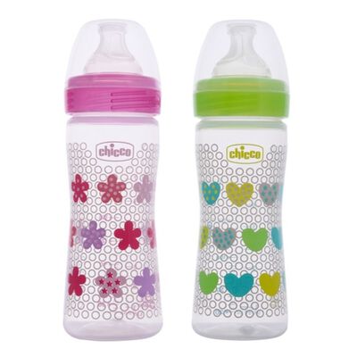 WellBeing Bi-Pack Feeding Bottle (250ml, Medium) (Pink Green)